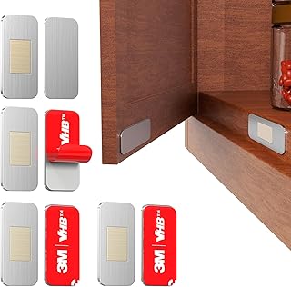 No Drill Magnetic Cabinet Door Catch with Adhesive Made of 3M – Stainless Steel, Strong Hold Child Safety Lock for Kitchen Cabinets, Bathroom, RV – No Screws Needed 1.57” x 0.79” 4 Pack