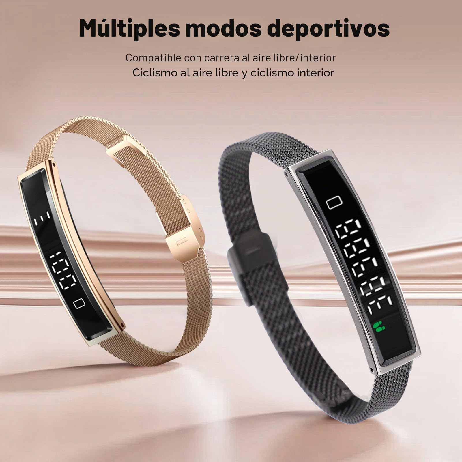VBESTLIFE Pulsera Inteligente, Rastreador de Fitness con Bluetooth 5.3 para Android iOS, Pulsera de Salud a Prueba de Agua con Aplicación para Nadar en Ciclismo (Gold)