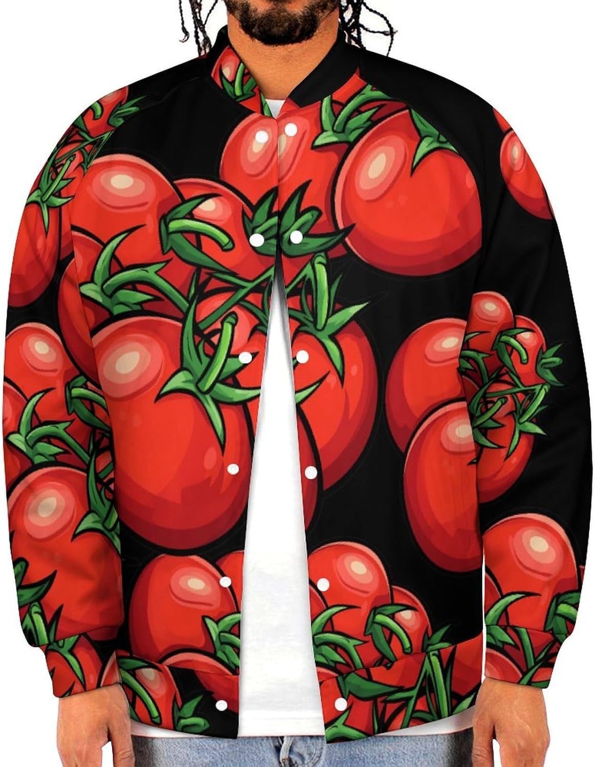 Tomatoes-Fruit-Print Baseball Jacket Casual Sportswear Bomber Jacket Coat for Men Women