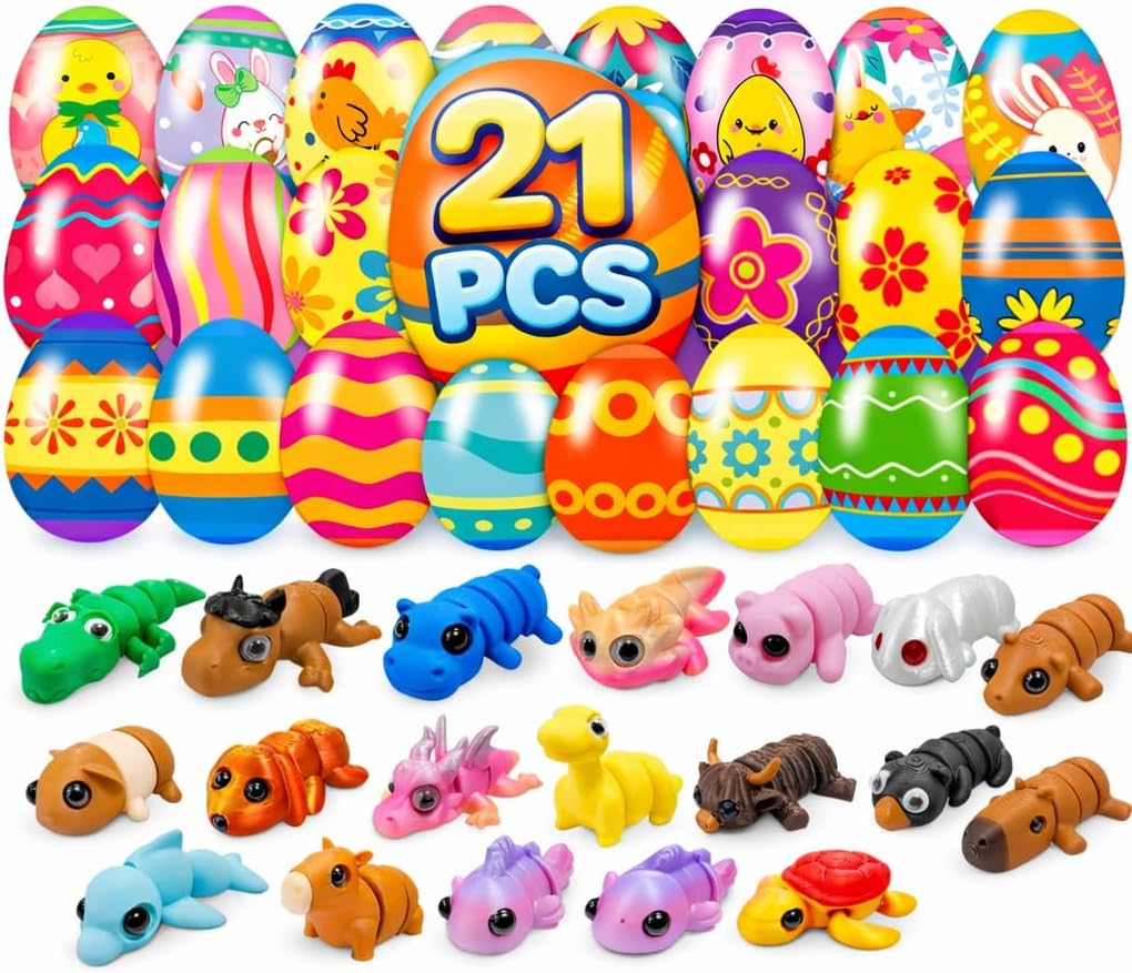 Filled Easter Eggs with Surprise 3D Printed Animal, 3D Printed Toys Easter Basket Stuffers for Toddler, Easter Party Favors, Filled Easter Eggs Hunt, Easter Egg Fillers, Easter Decorations - 21 Pcs