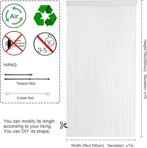 Miniatura 5 de YIIBAII Cortinas con flecos para puerta, cortinas para puerta, ventana, habitación, sala de estar (39 x 79 pulgadas, blanco)