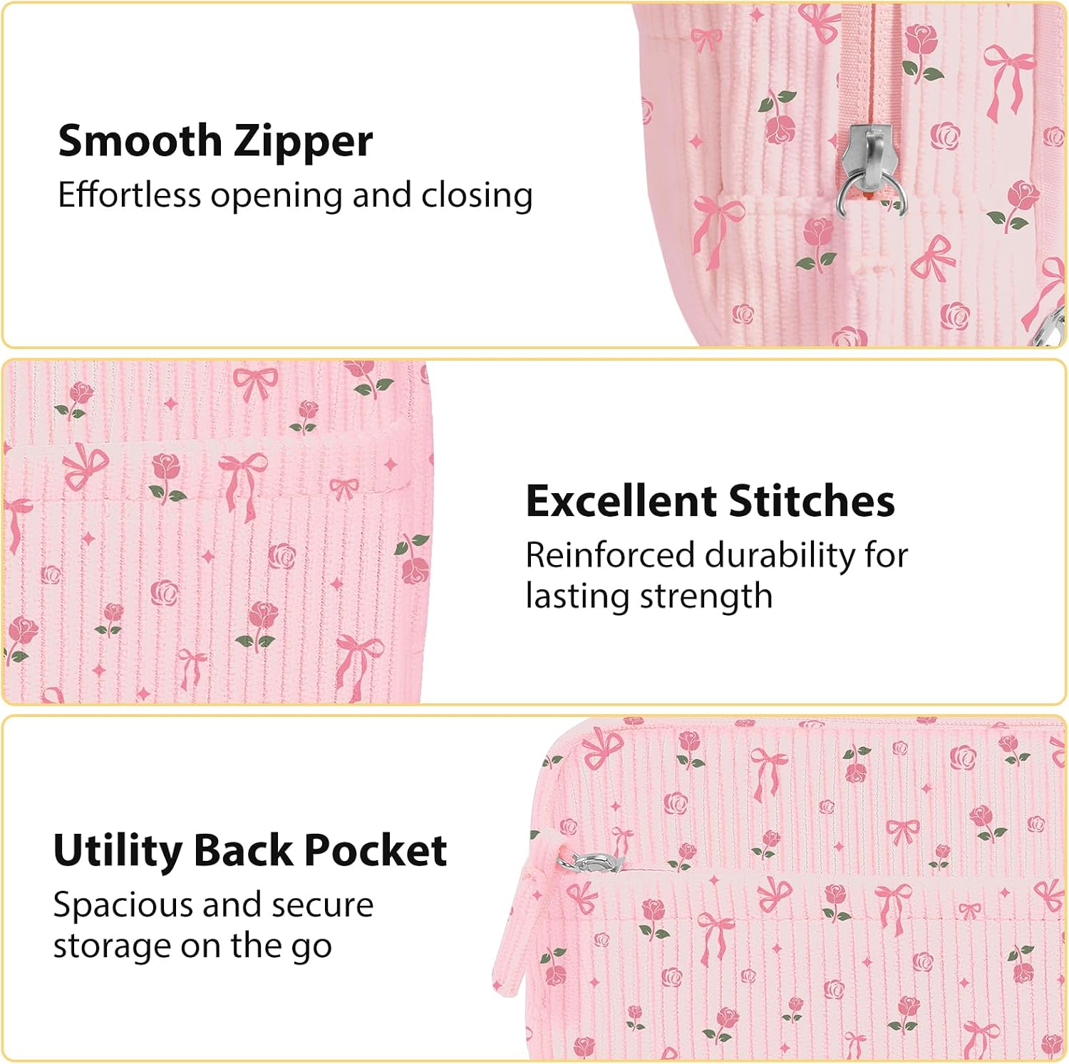 FINPAC Pencil Case, Corduroy Triangle Makeup Bag Kawaii Pen Bag Pouch Holder