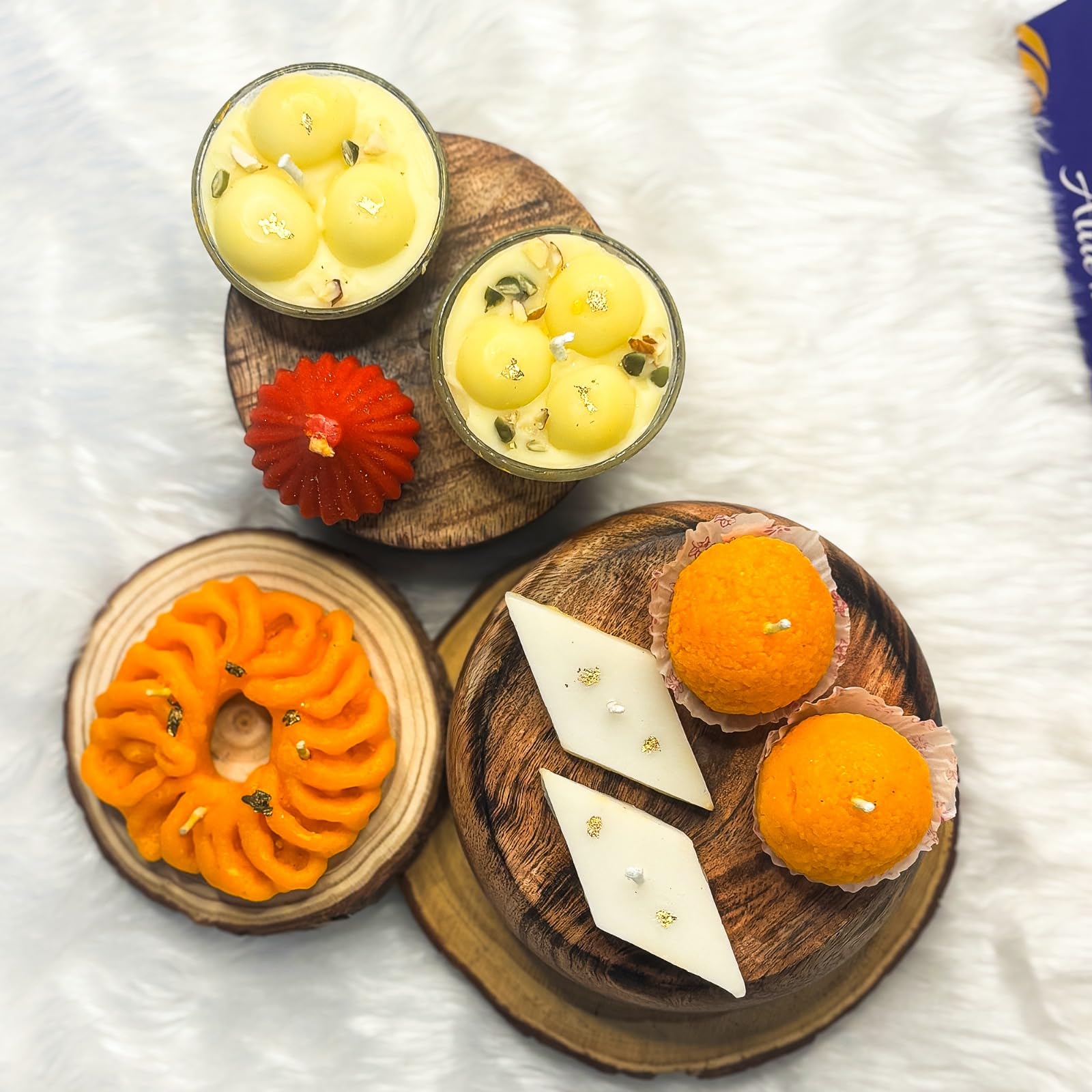 Alite Mart Indian Mithai Candles Handmade Soy Candles Art & Craft Modak, Motichoor Laddu, Rasmalai, Imarti Candle Diwali Gifting Sweets Mithai Gift Diwali Decorative Scented-image-33