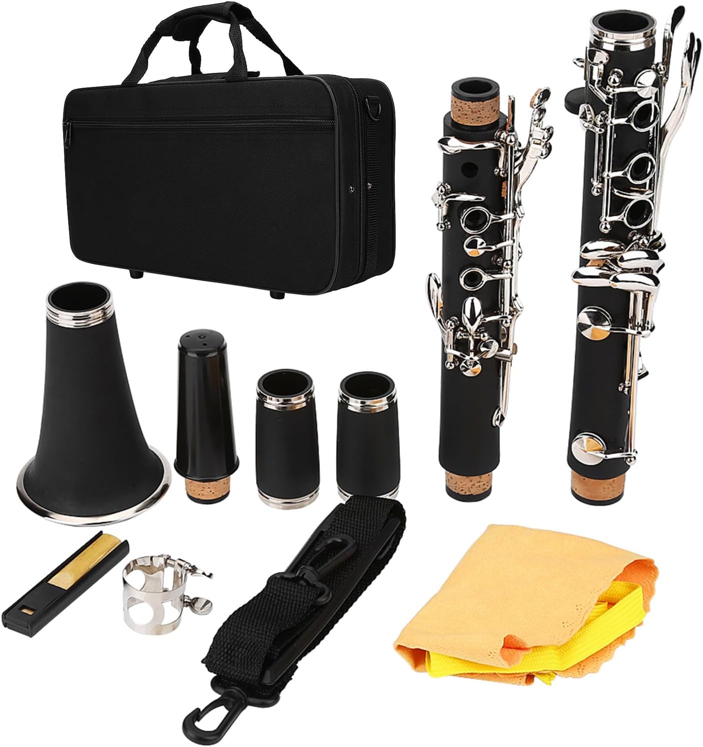 17 Key Descending B Tone Bakelite Clarinet with Reeds Cleaning Cloth Woodwind Instruments