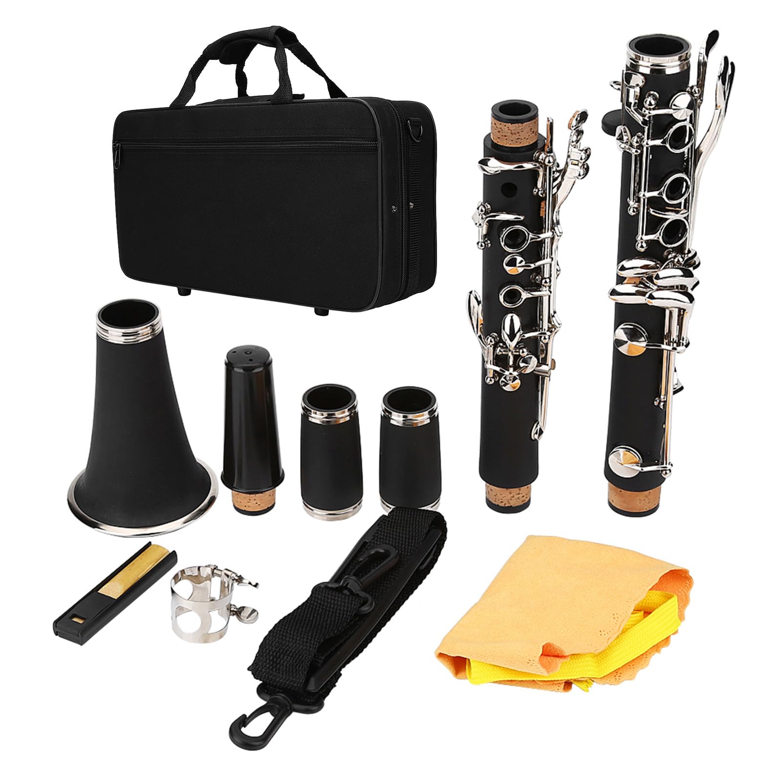 Clarinette Complète, 17 Touches Descendantes, tonalité B, avec étui, Chiffon de Nettoyage pour Clarinette en Bakélite, Instrument Idéal pour étudiant
