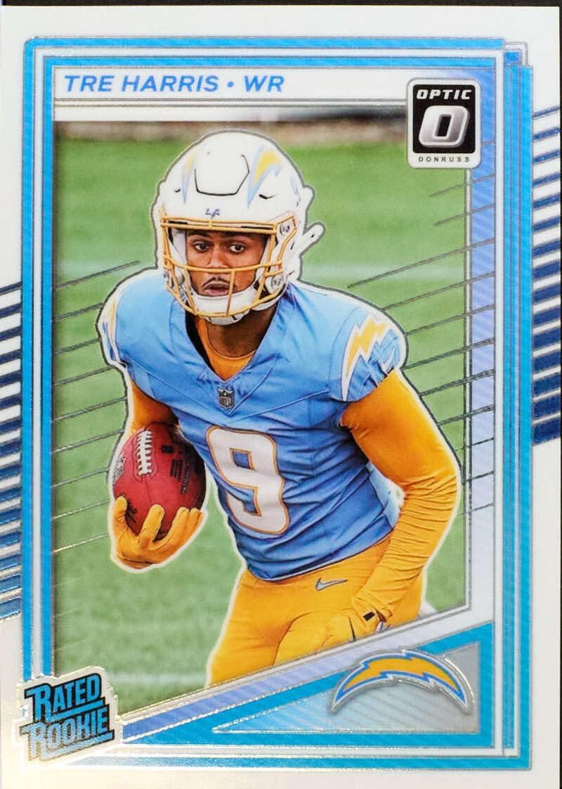 2025 Donruss Optic Football Trading Card #229 Tre Harris LA Chargers Rated Rookie