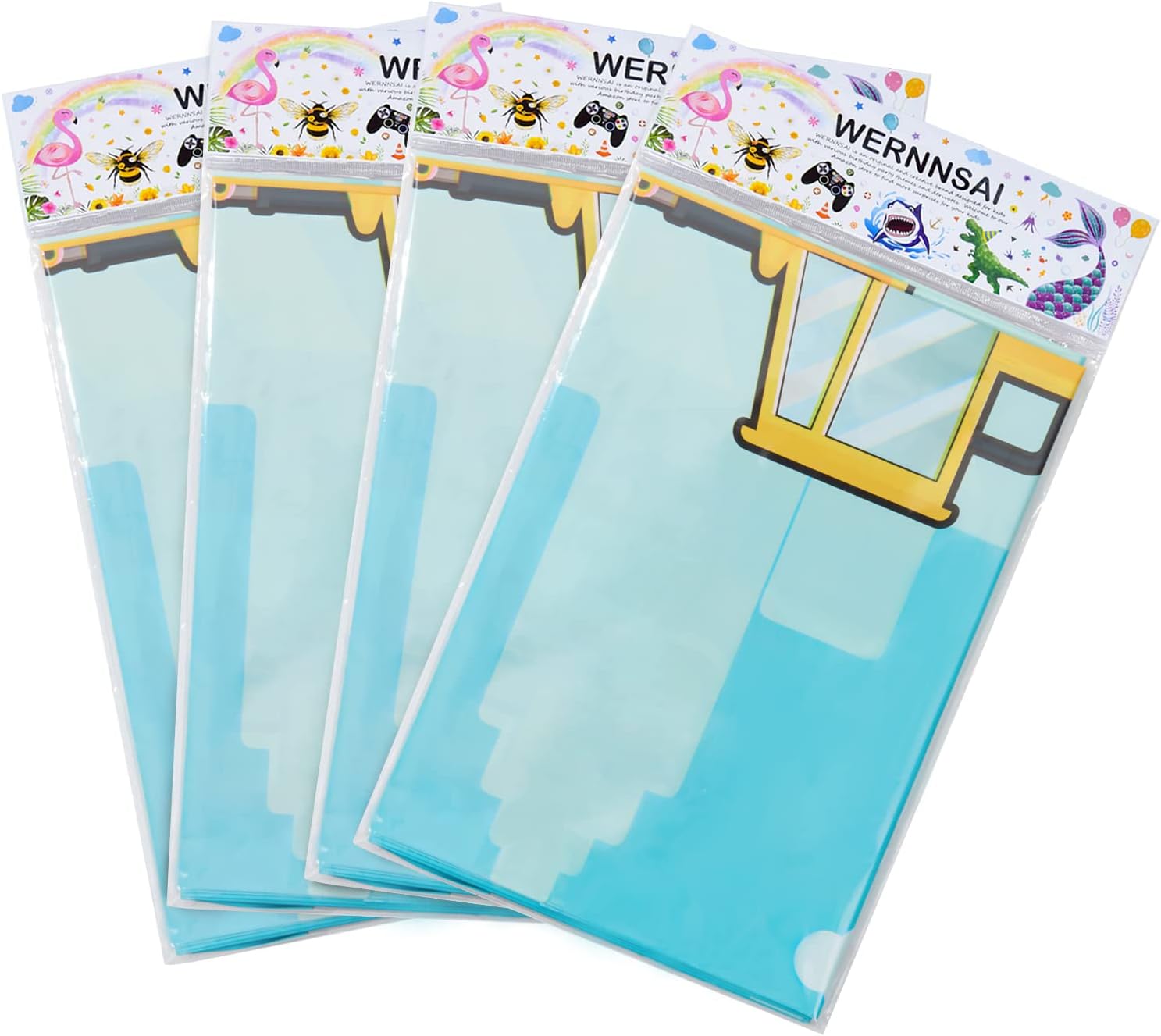 WERNNSAI Dump Truck Table Covers - 4 Pack 108''x 54'' Disposable Printed Plastic Tablecloth Party Supplies for Kids Boys Birthday Construction Party Decorations