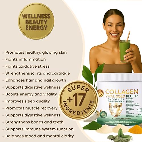 Vista 8 de Vital Life - Polvo de péptidos de colágeno + 17 súper ingredientes, 1.6 libras (paquete de 6), sabor a menta y limón, apoya el cabello, la piel