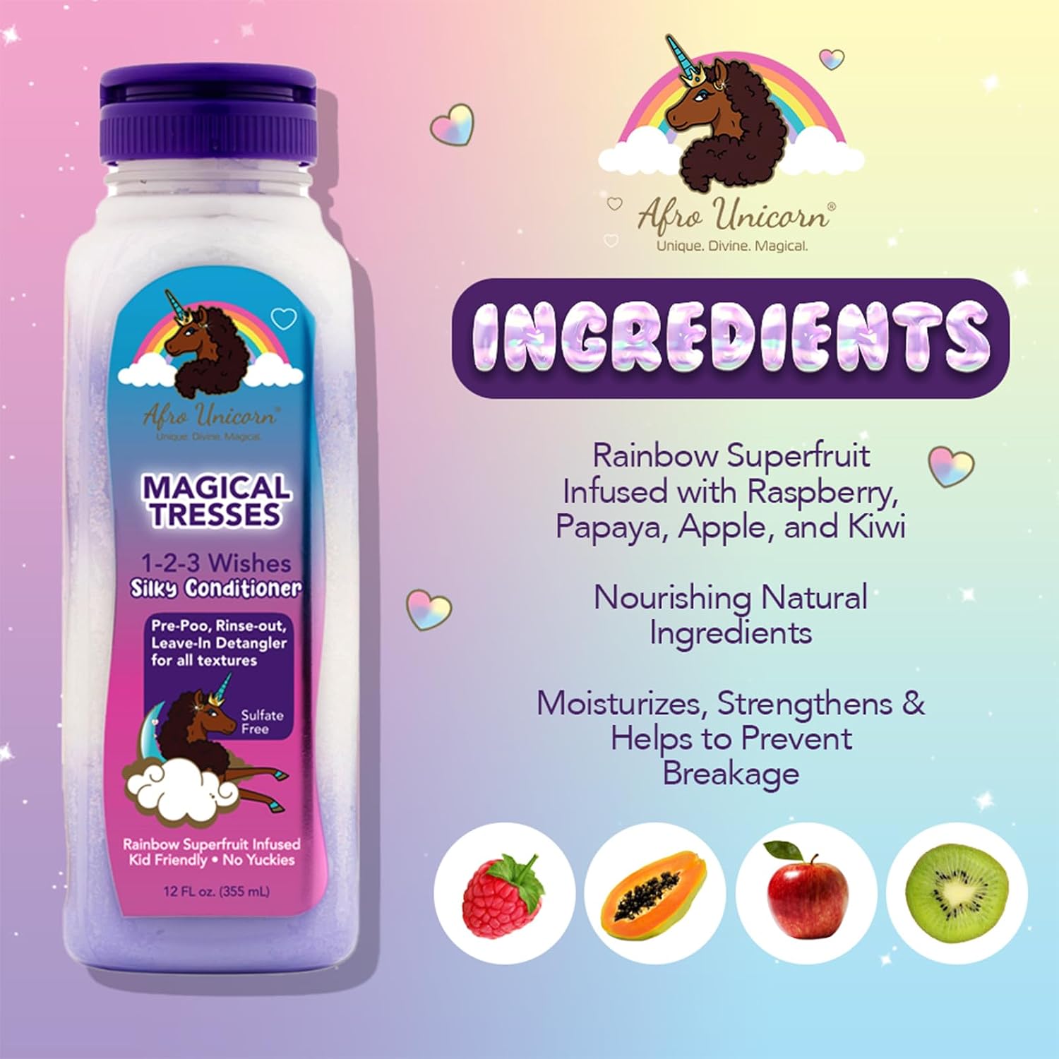 by Afro Unicorn - 1-2-3 Wishes Silky Conditioner - Restores Moisture - Pre-Poo, Rinse Out, and Leave In Conditioner for All Hair Textures, 12 fl oz - 3 Pack