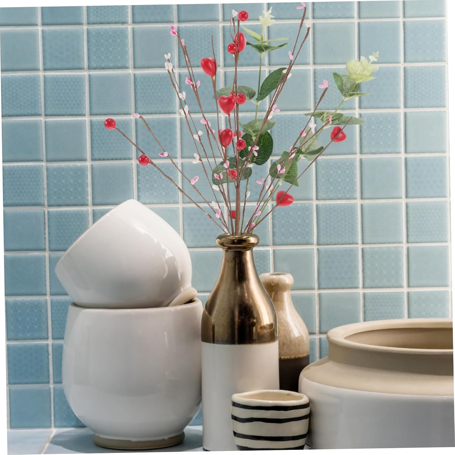 STOBAZA 3pcs Berry Picks for Valentine Day Decor Unique Floral Stems for Home Wedding and Party Centerpieces Effortless Decoration Romantic Style