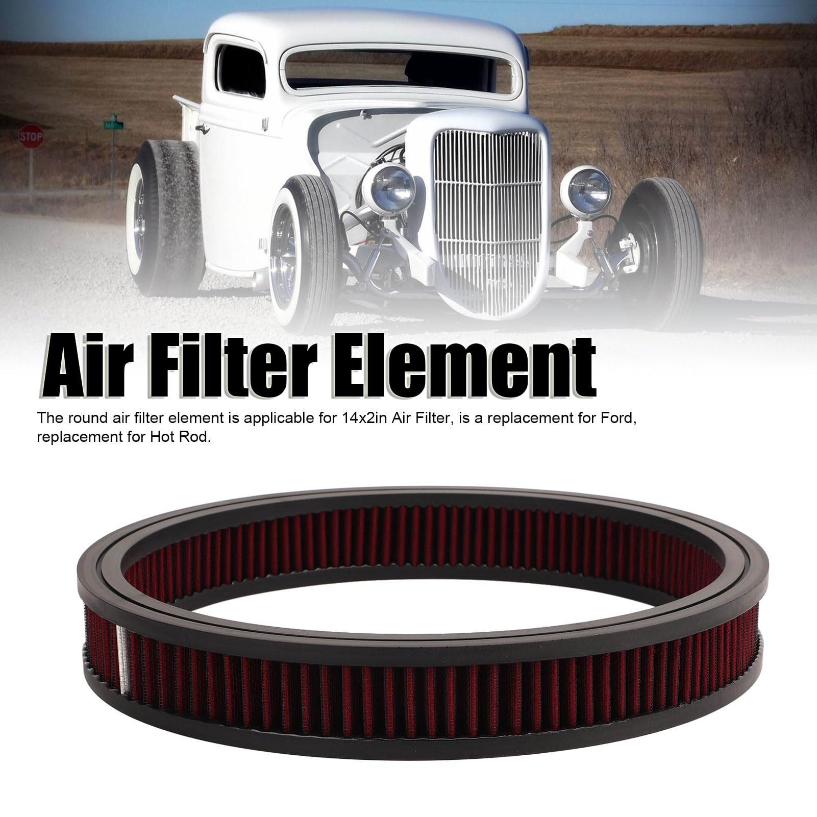 Elemento de Filtro de Aire Redondo para Filtro de Aire de 14 X 2 Pulgadas, Mayor Potencia y Aceleración, Lavable y Reutilizable, Protección del Motor, Duradero (Rojo)