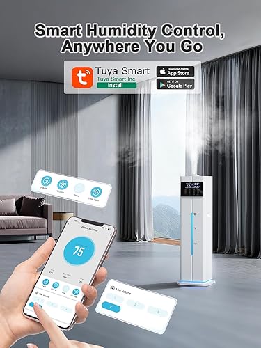 Miniatura 2 de Humidificador inteligente de niebla fría de 9L2.4 galones, humidificador silencioso de llenado superior, cubre 550 pies cuadrados, aplicación y