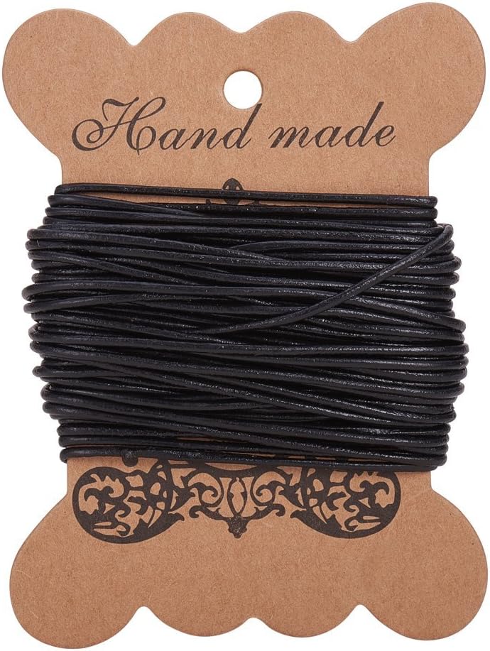 PH PandaHall 11 Yard Cowhide Leather Cord 1.5 Mm Black Leather Jewellery Cord Thin Leathers String Leathers Laces for DIY Craft Bracelet Necklace Jewellery Making Shoe Lace Hanging Ornaments