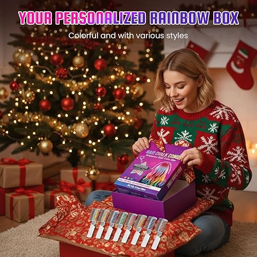 Miniatura 7 de Festive Fun - Peines de tiza para el cabello con 8 colores, tinte temporal para el cabello con diseño de dientes de peine, selección multicolor para