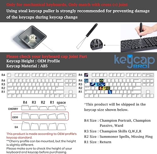 Miniatura 6 de Teclas personalizadas League of Legends (Champion Kayn)  Grabado con láser con el retrato de cada campeón, pasivo y habilidades. Ajuste con