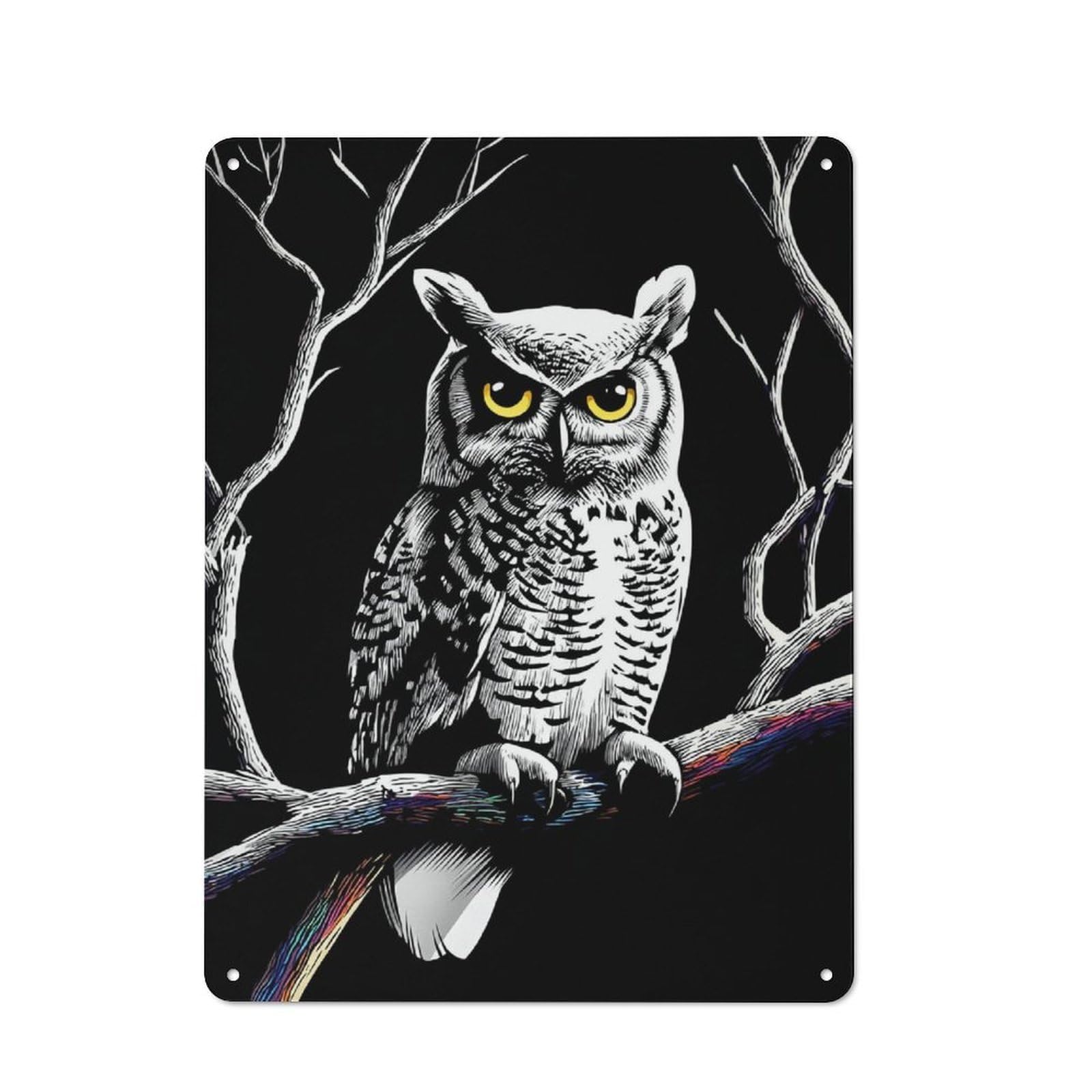 Junmoney Nighttime Owl Perch Retro Tin Sign 40X30cm For Living Room Or Hallway, Gift For Living Room Decor Lovers During The Christmas Season