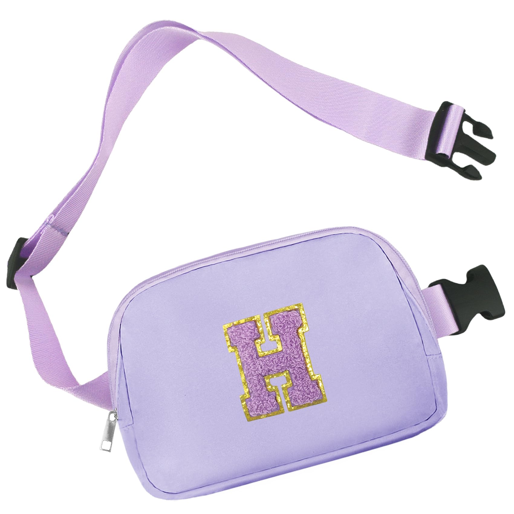 AganmiPreppy Party Gift Purple Initial Letter Belt Bag Small Waist Fanny Pack Cross Body Purse Cute Party Accessories Nylon Crossbody Bags Graduation Birthday Party Gifts for Women Teen Girls (H)