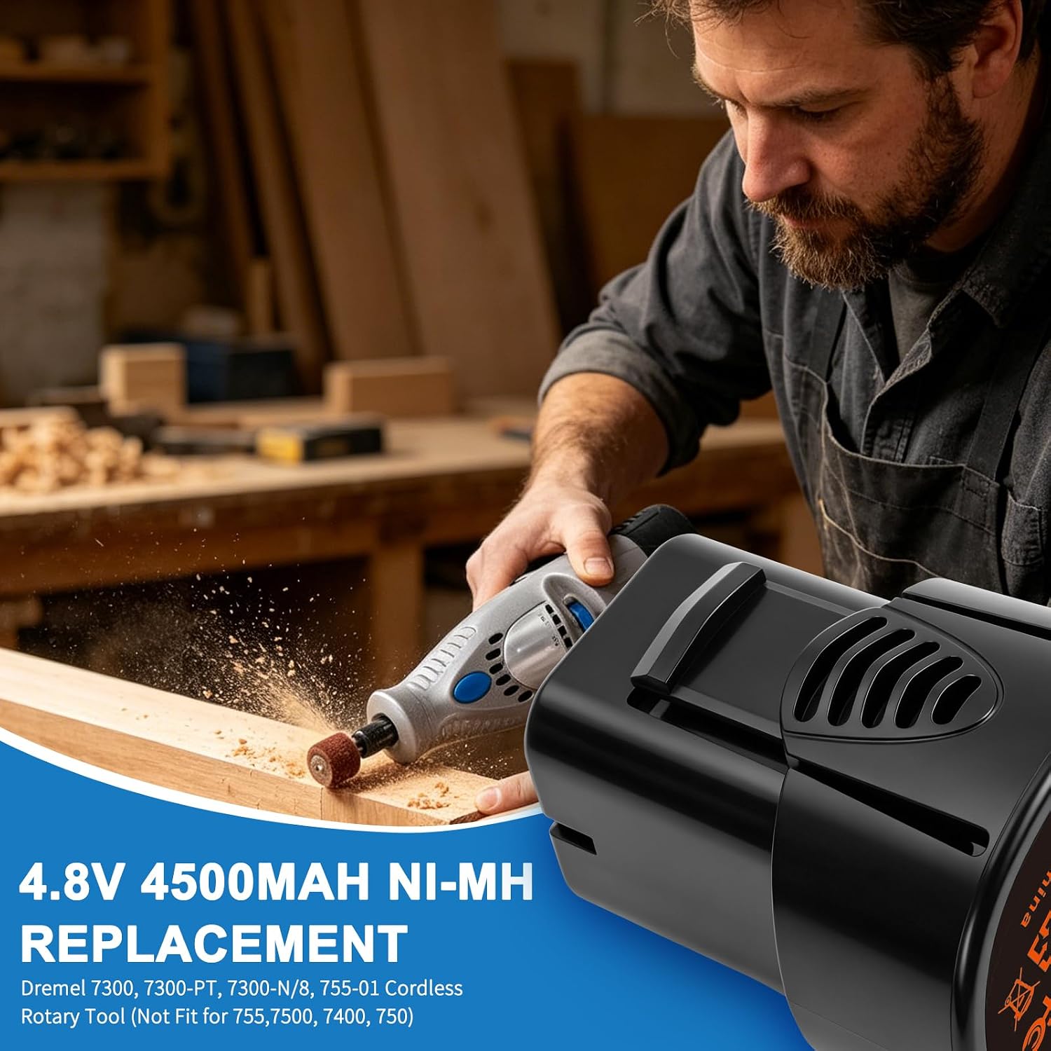 4.8V 4.5Ah Ni-MH 5000755-01 Replacement Battery for DREMEL 7300, 7300-PT, 7300-N/8, 755-01 Cordless Rotary Tool (Not Fit for 755,7500, 7400, 750)