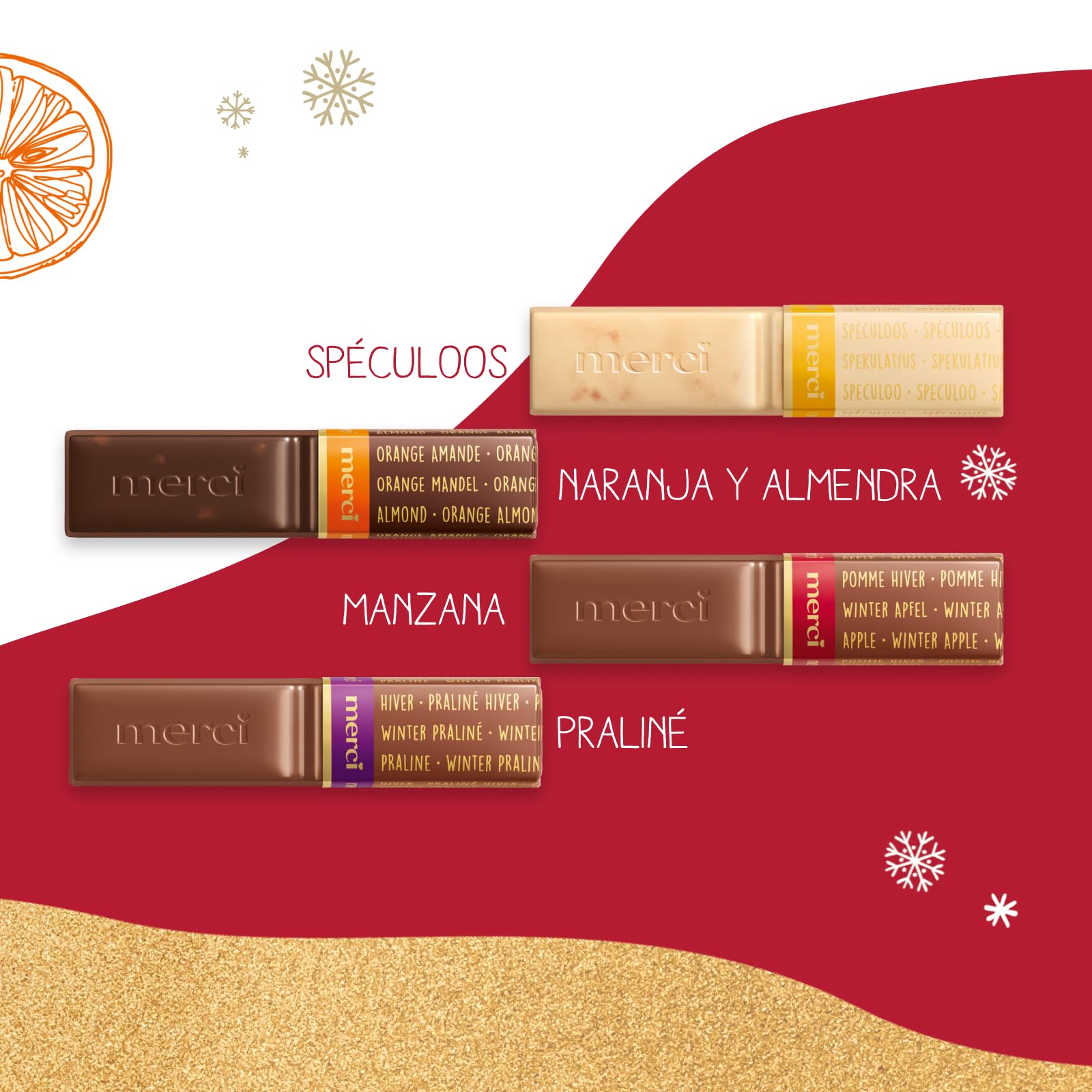 merci Winter Chocolate Limited Edition – 250 g – Caja de Bombones para Regalar, Disfrutar y Compartir – Surtido de 4 Especialidades de Chocolate de Invierno – Sin Gluten y Aptos para Vegetarianos