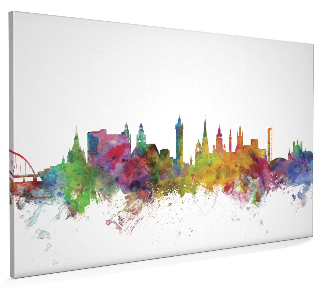 Artpause White Glasgow Scotland Skyline Canvas Art Print, 22X34 Inch (A1) - 980