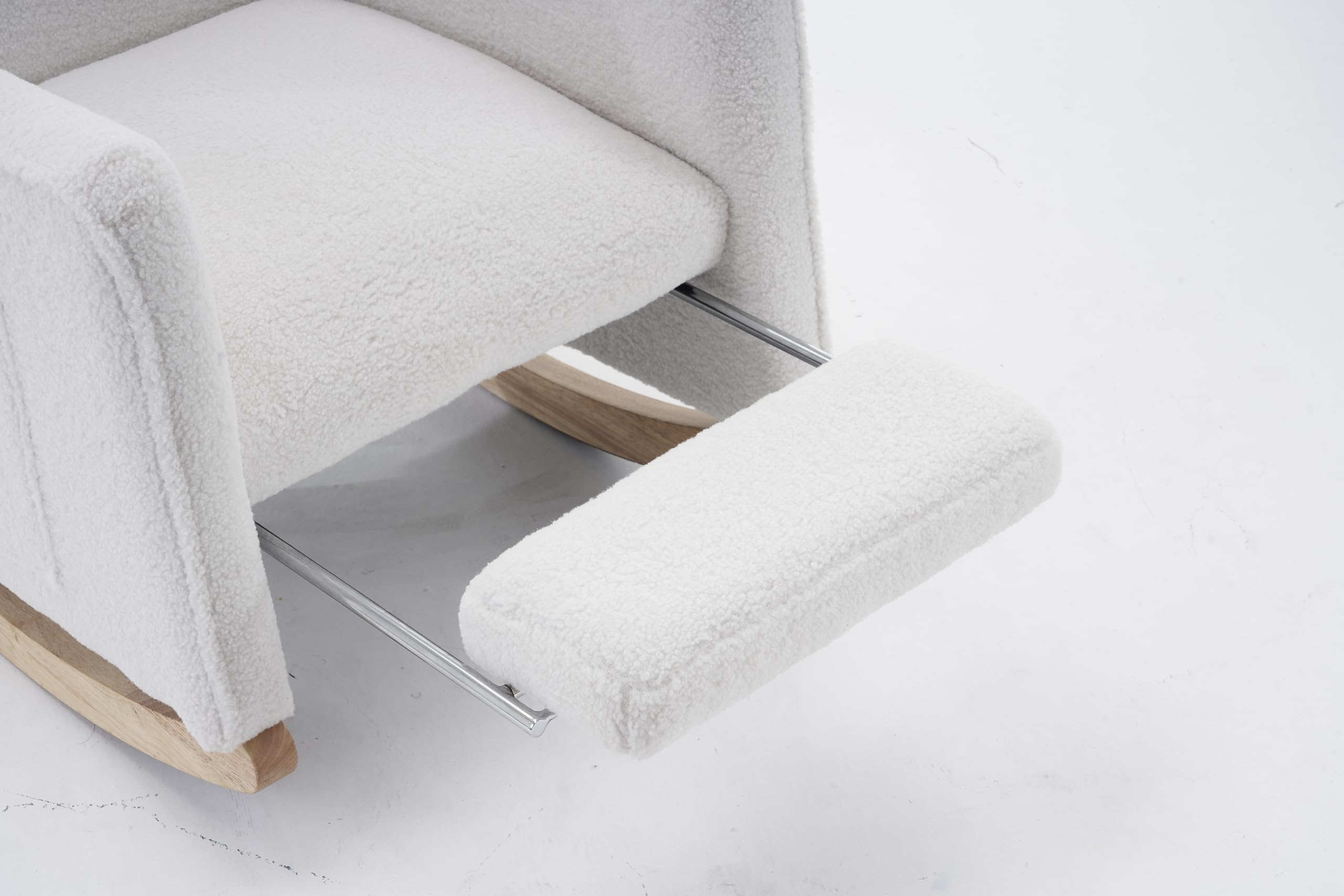 SUKY Sedia a dondolo, poltrona relax, capacità di carico di 110 kg, sedia da salotto con braccioli, sedia a dondolo imbottita, sedia accento per camera da letto, tessuto in peluche bianco (bianco)