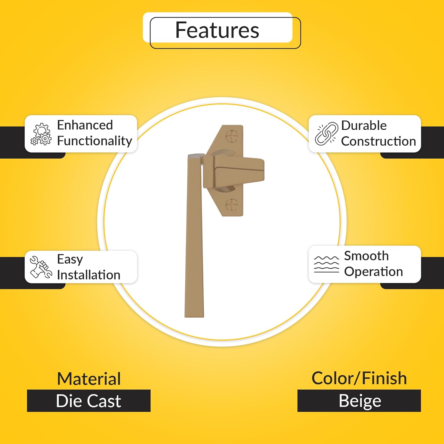 BRIXWELL Cam Handle, Right Hand Type, Die Cast Material, Beige Finish, 1-1/2" Mounting Plate Height, 11/32" Projection Offset Base Window Latch Cam Lock Assembly for Casement or Awning Windows