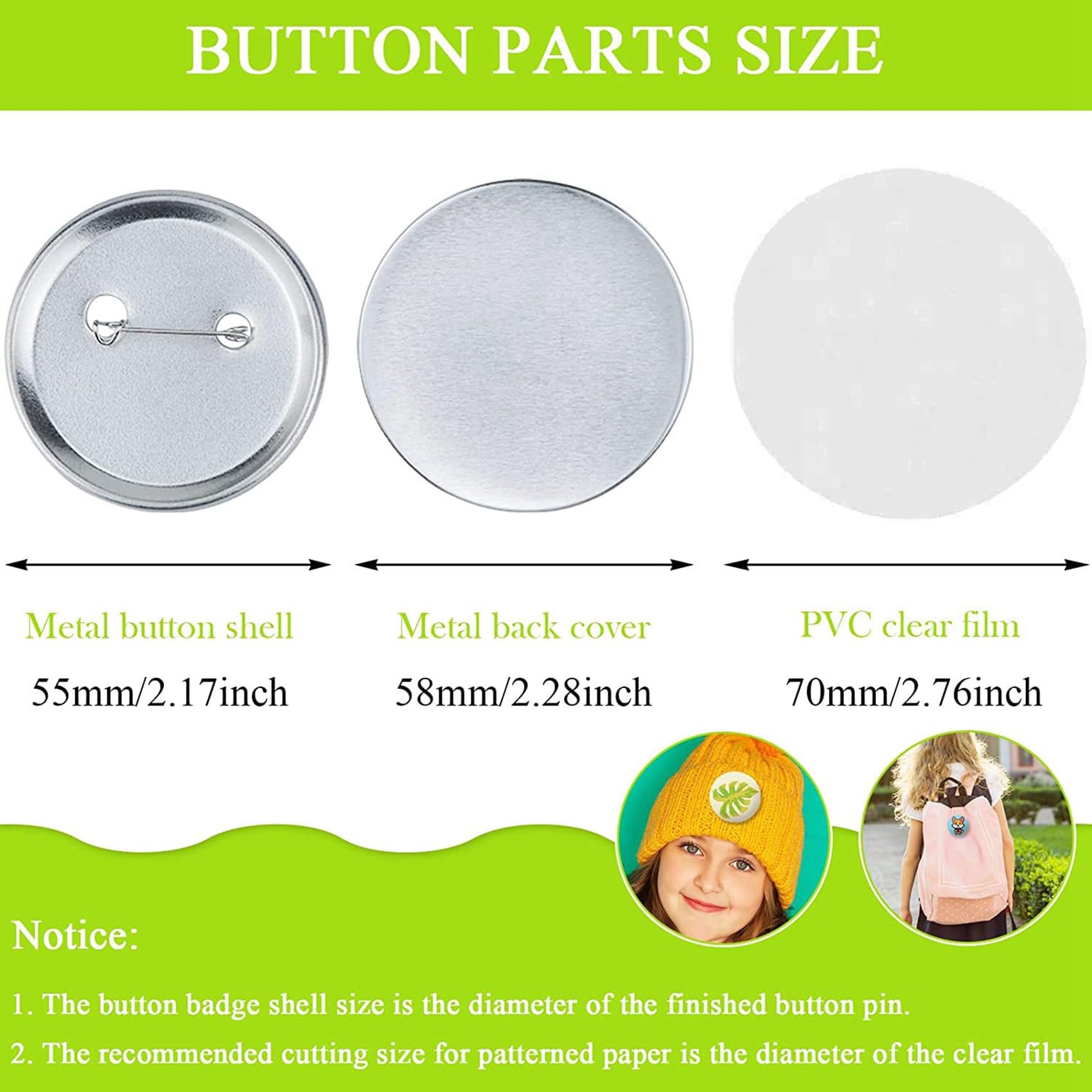 300 Set di Parti per Bottoni Rotondi Forniture per Fabbricazione nel Bianca Kit per Creazione di Badge Bottoni nel Metallo da 58 mm, Parti per Bottoni Posteriori con Pin nel Bianca