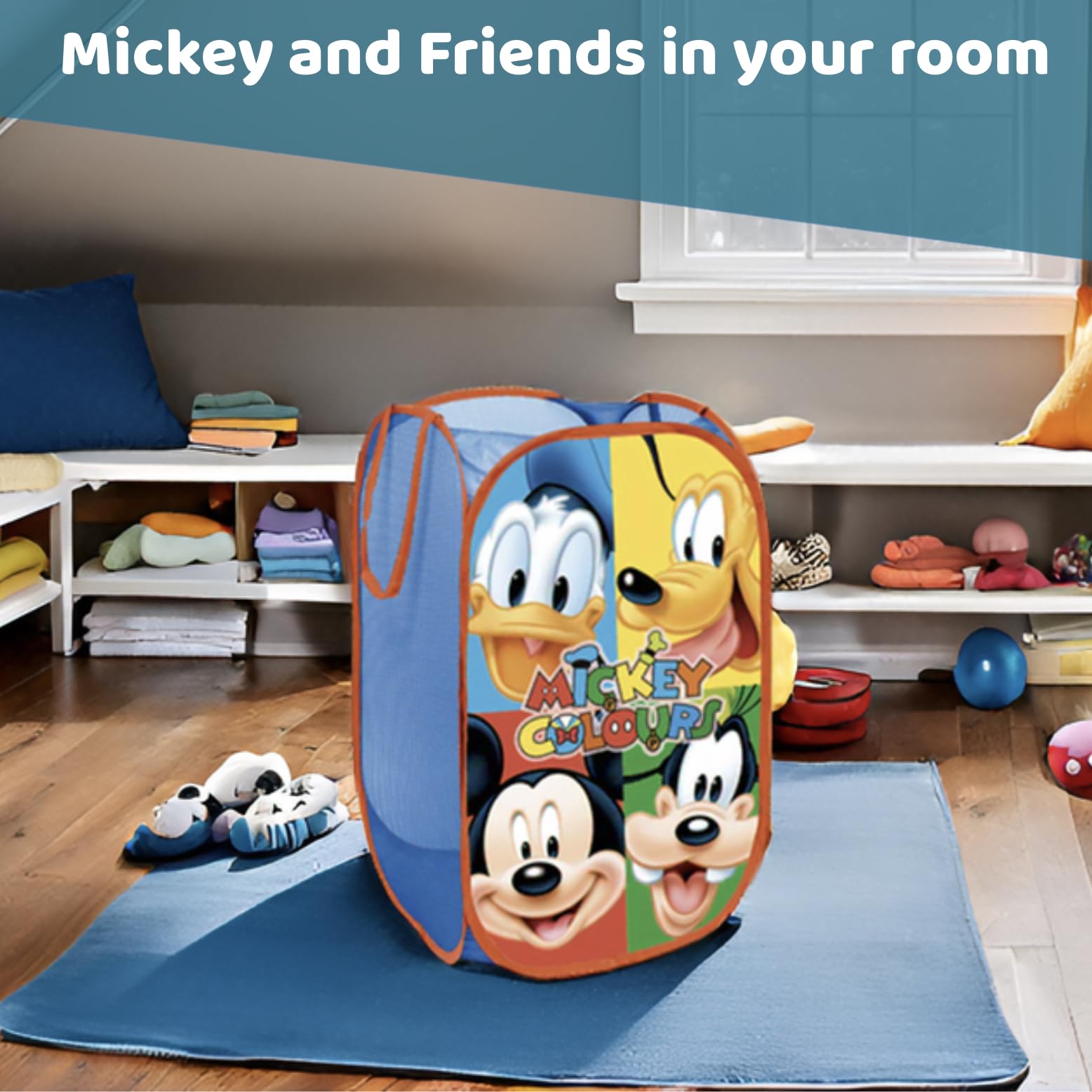 Cesto pieghevole Topolino Pluto Paperino Pippo Disney Mickey Mouse 36x36x58 cm per giocattoli vestiti bambini