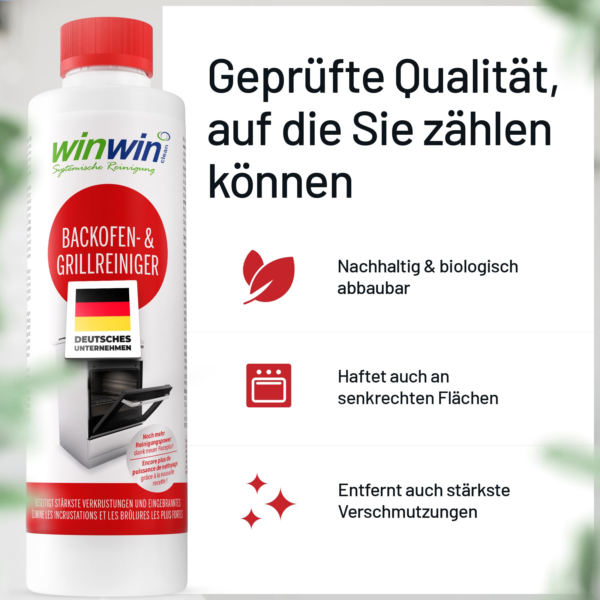 winwinCLEAN® Backofenreiniger & Grillreiniger mit Pinsel [Testsieger Stiftung Warentest] Starker Intensivreiniger & Fettlöser für hartnäckige Ablagerungen I Backofen, Gasgrill, Ceranfeld – 0,5L