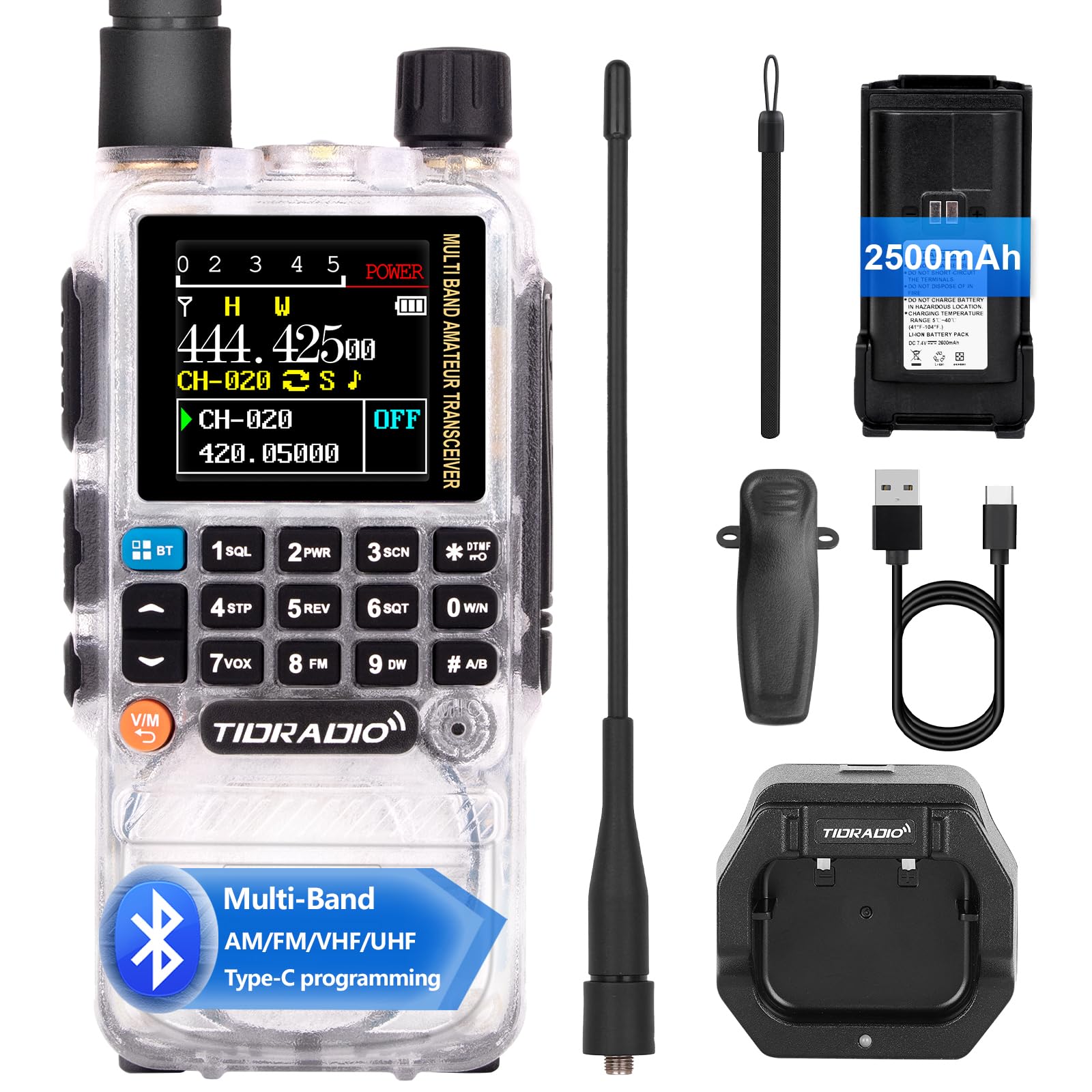 TIDRADIO TD-H3 Ham Radio  Walkie Talkies for Adults Air Band Type C Wireless Programming USB Rechargeable  Frequency Match  Dual Band Long Range Two Way Radio  Amateur Radio-Crytal 1 Pack