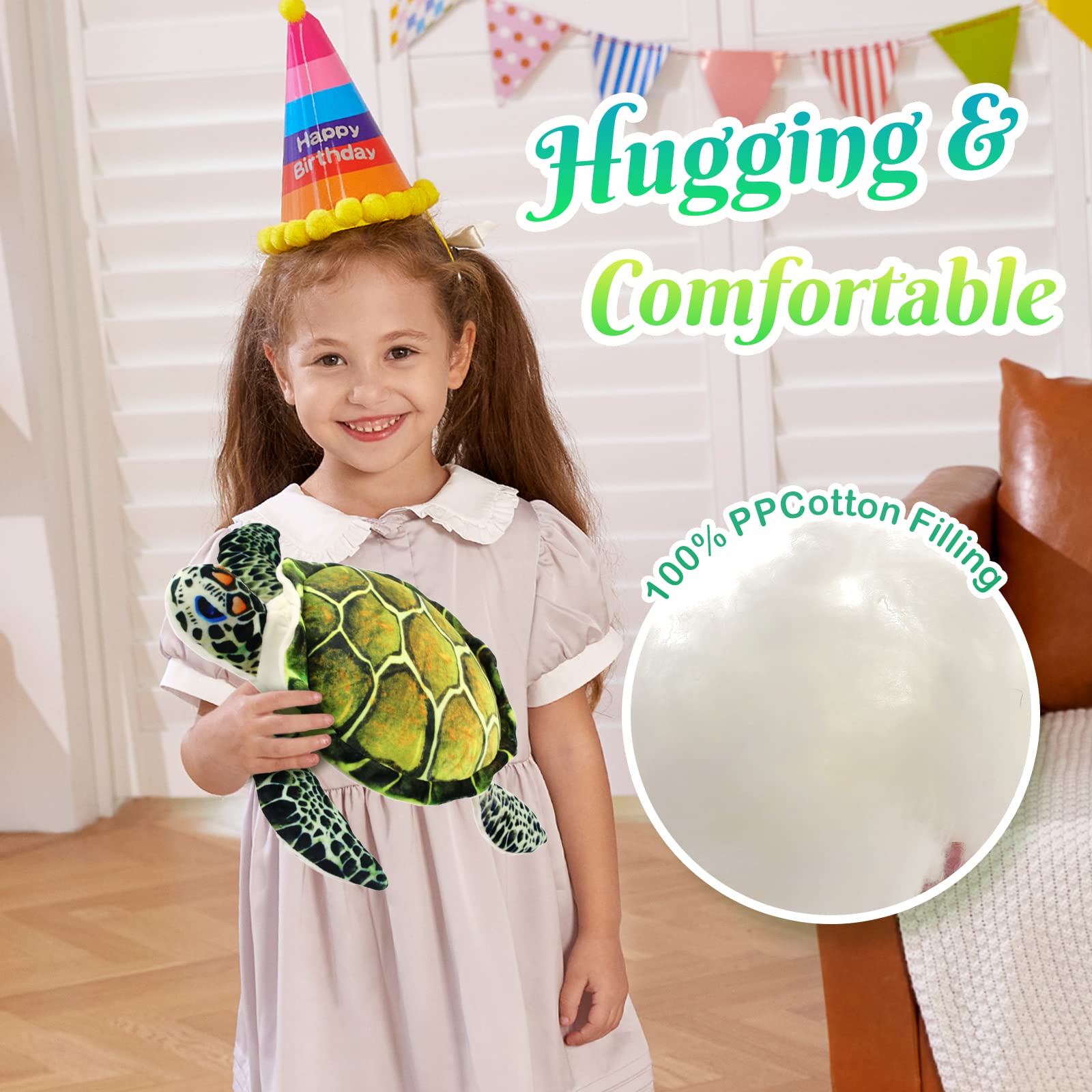 Athoinsu Realistic Stuffed Sea Turtle Soft Plush Toy Ocean Life Tortoise Throw Pillow Birthday for Toddler Kids, 18'' - Image 4