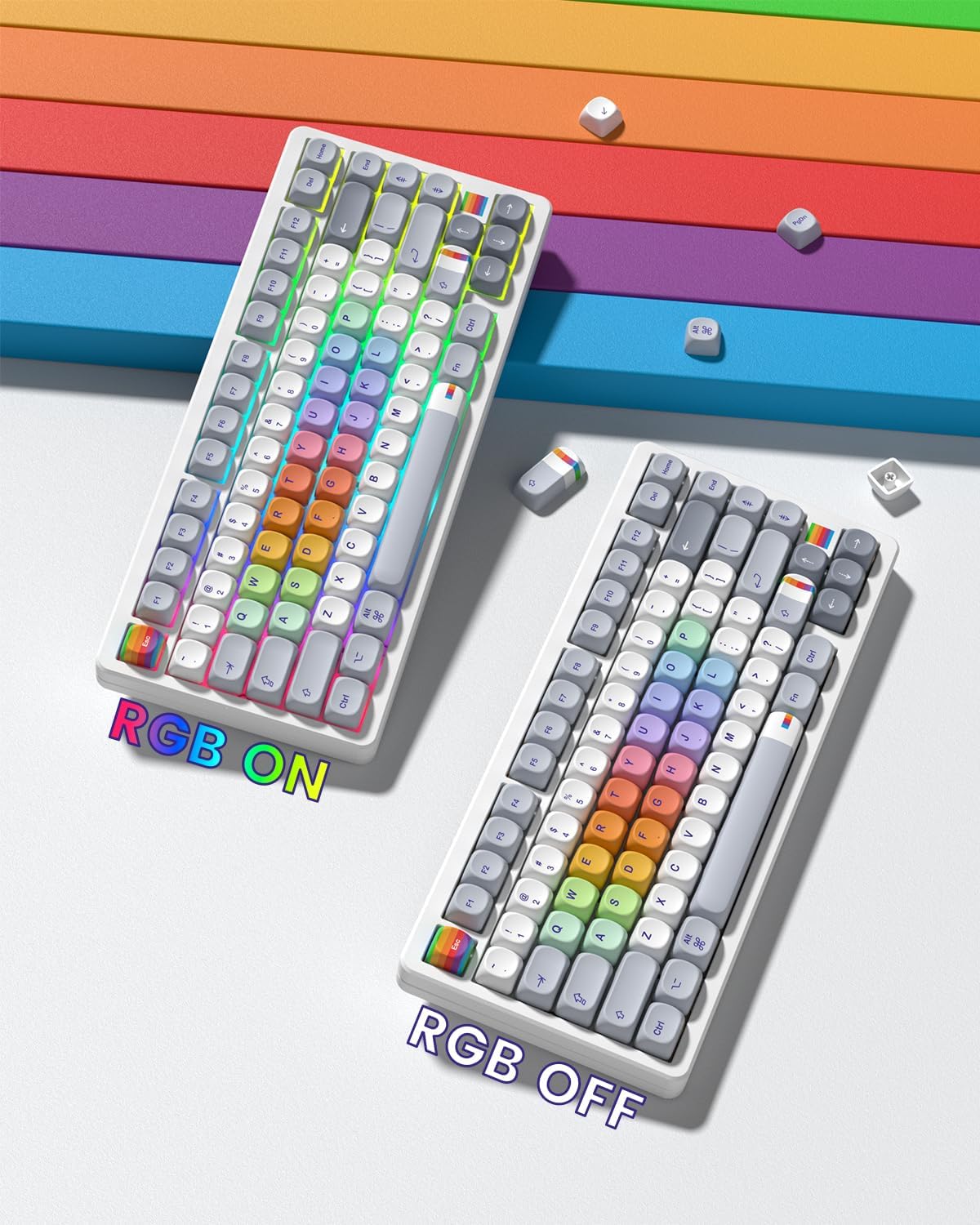 MOA Profile PBT Keycaps,121 Keys Retro Rainbow Keycap Set, Dye-Sublimation, MOA Profile, Rainbow Theme for Most 60% 65% 75% 80% 100% US Layout Cherry MX Switches Mechanical Keyboard image 5