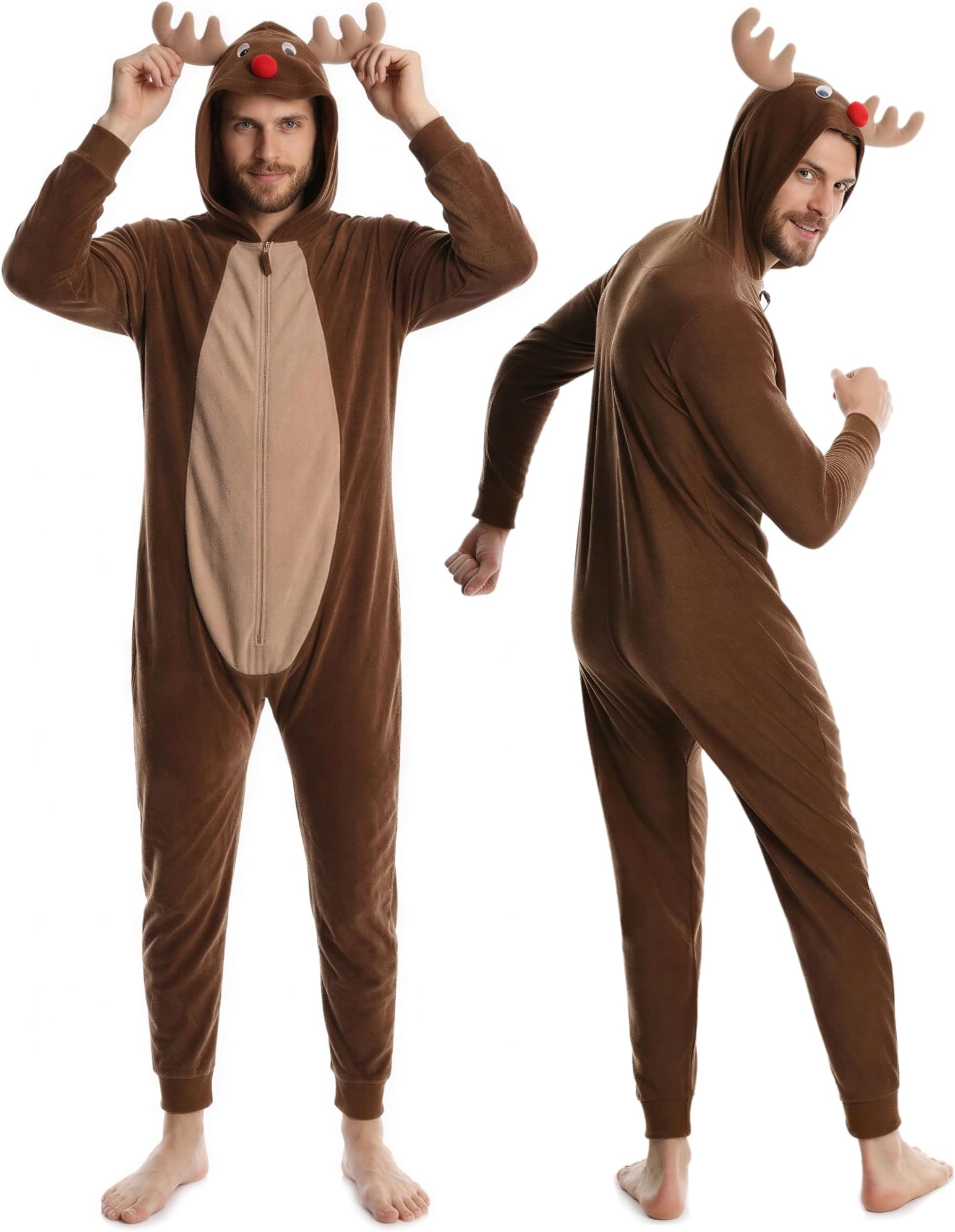 Men’s Fleece Onesie – Full Zip Hooded Union Suit – Soft Adult One-Piece Year-Round Lounge Set