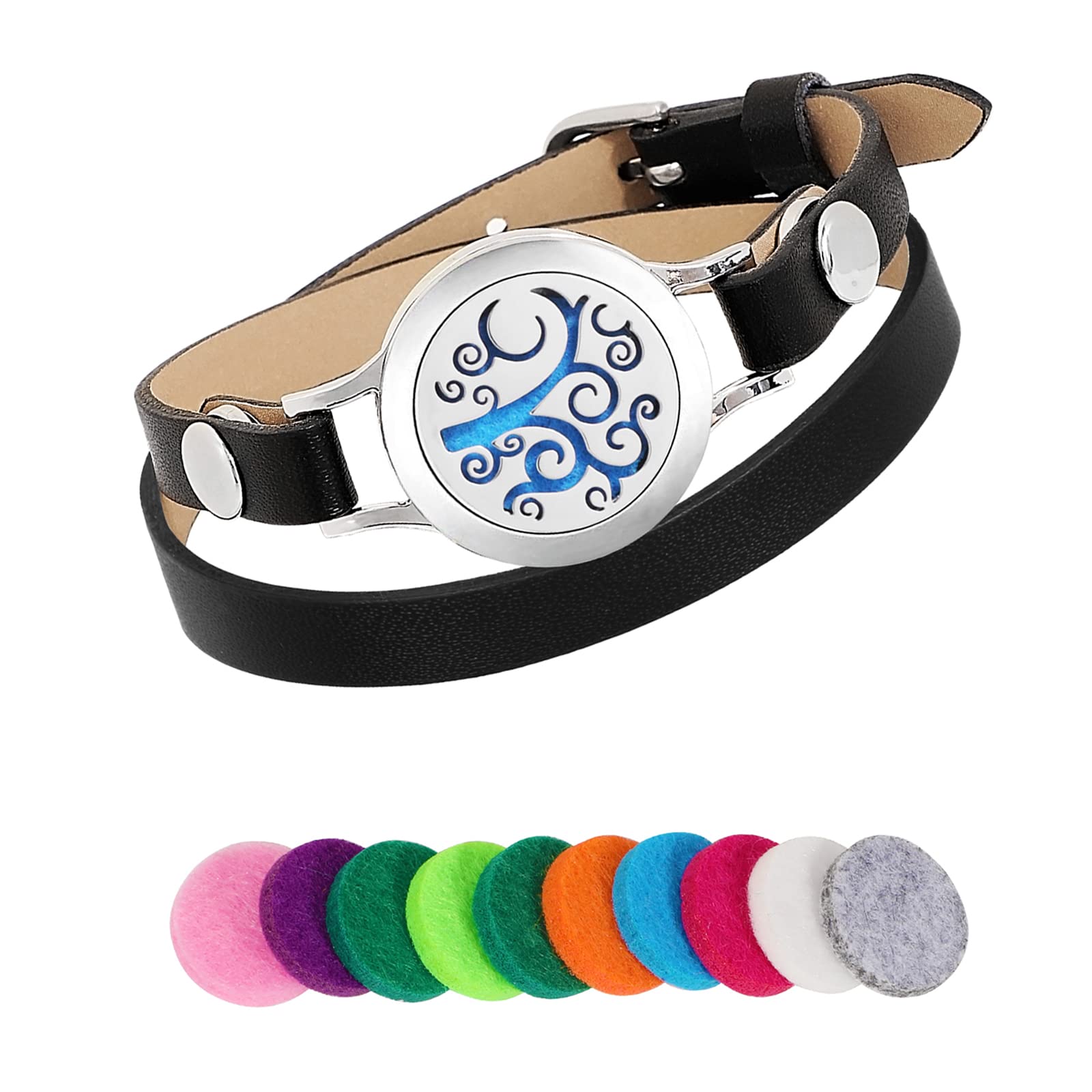 PHOGARY Bracelet Diffuseur D'Huiles Essentielles Pour Femmes - Médaillon Aromathérapie Avec 10 Tampons