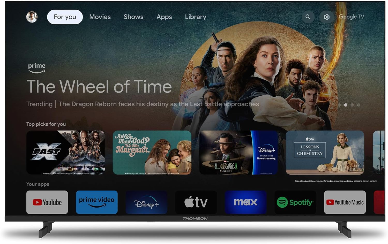 Google TV interface on THOMSON 43FG2S14 TV