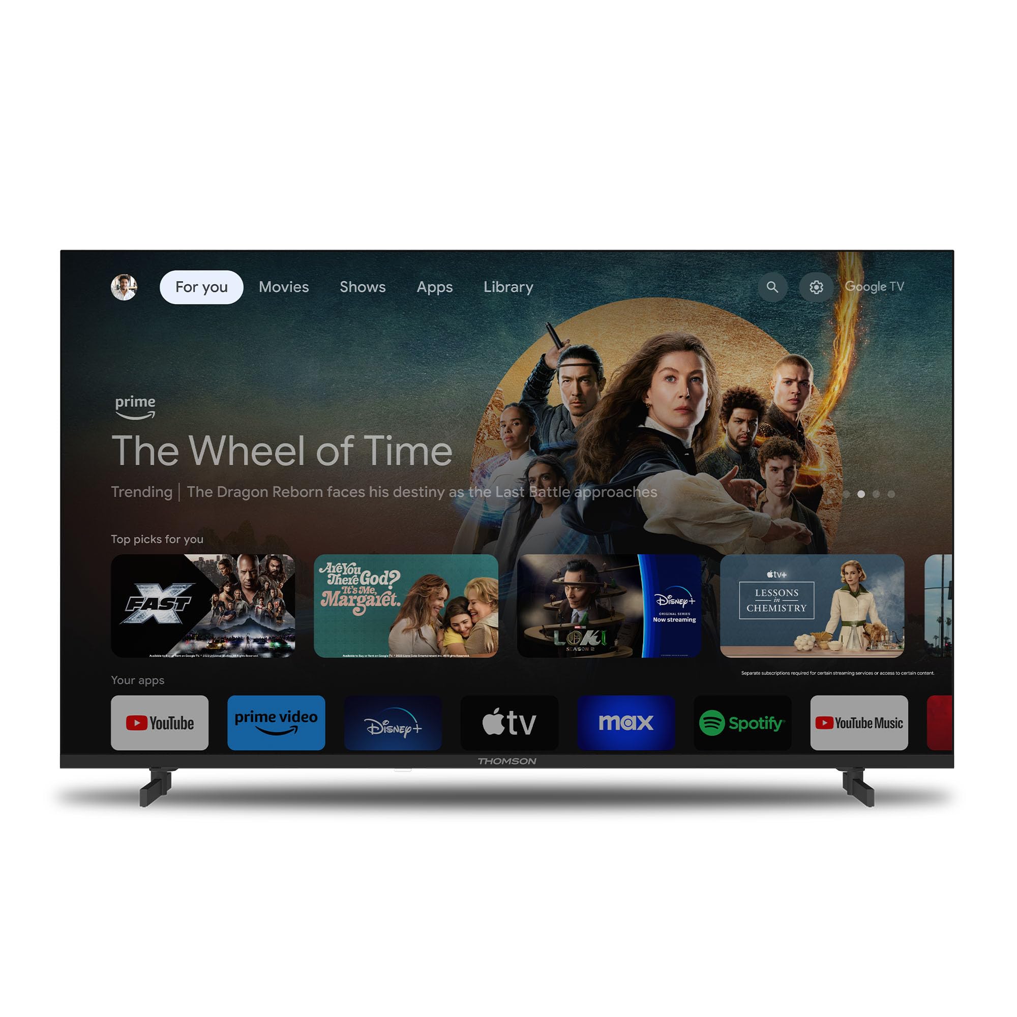 THOMSON 43 Pouces (109 cm) LED Full HD Google Smart TV, Wi-FI, Dolby Vision IQ, Dolby Atmos, HDR10, Bluetooth 5.1, Triple-Tuner (Câble-Satellite-Antenne), HDMI, CI, A Plus Panneau - 43FG2S14
