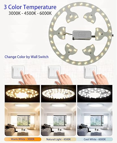 Miniatura 5 de Zhairdalstar Kit de luz de anillo de ventilador de techo de montaje empotrado LED de 24 W, panel de motor de luz LED de reajuste, 3 CCT 3000K 4500K
