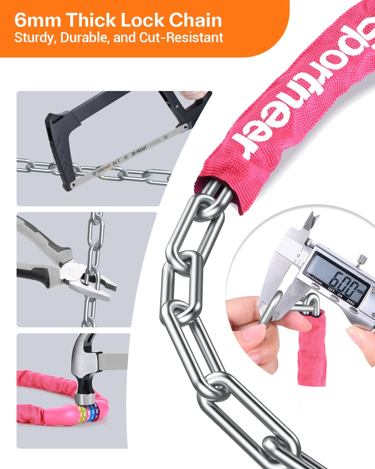 Sportneer High Security Chain Lock - 5-Digit Combination, Anti-Theft for Bicycle Motorcycle, Scooter, Door - Image 4