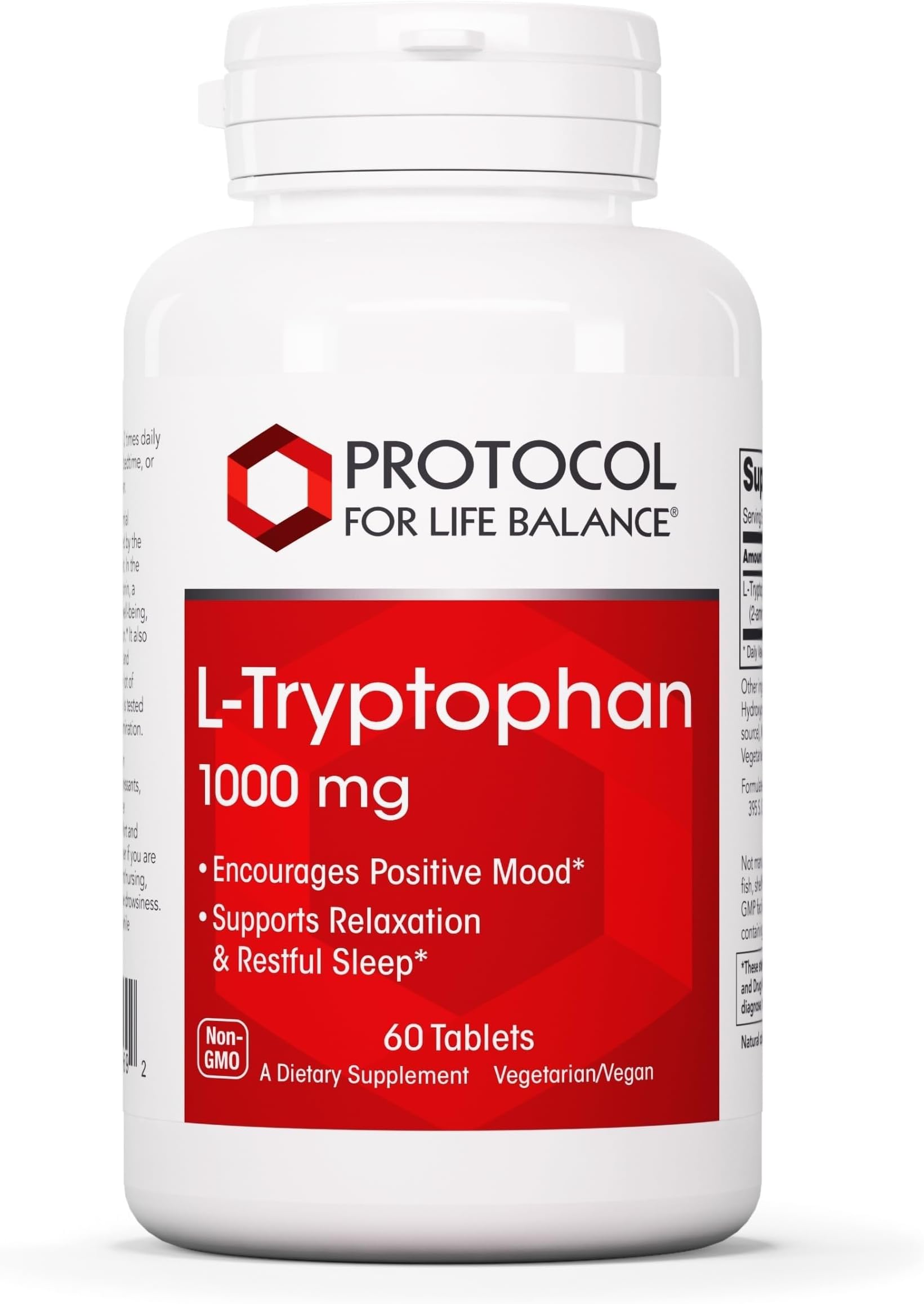 PROTOCOL FOR LIFE BALANCE L-Tryptophan 1000mg - Mood Support, Sleep Support, Promotes Relaxation - 60 Tabs