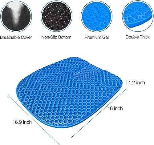 Miniatura 2 de Cojín de asiento de gel para sentarse durante mucho tiempo (grueso y extragrande) con funda antideslizante, cojín de asiento para silla