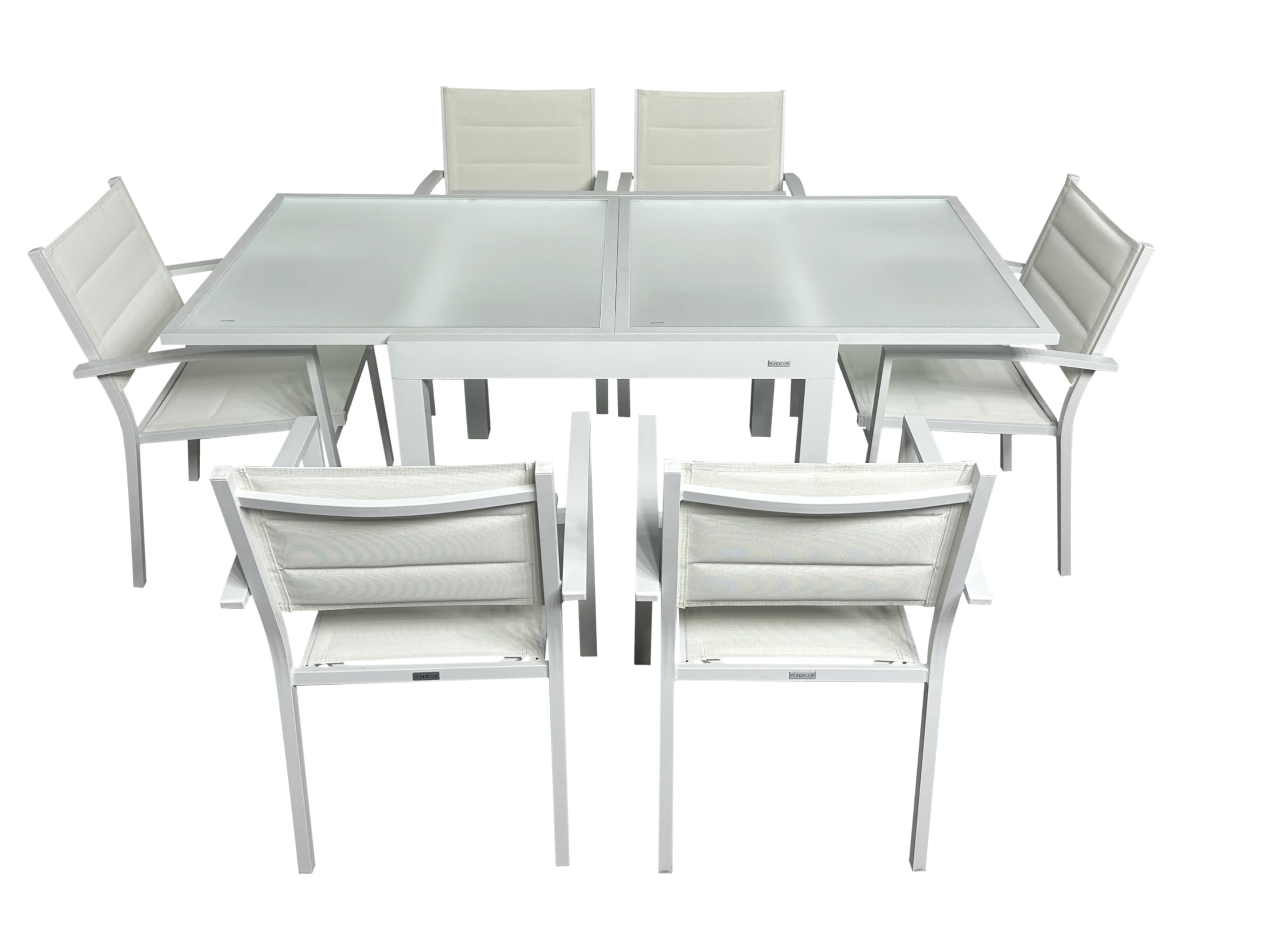 MOMMA HOME Set Mesa Extensible y 6 sillas terraza, Conjunto Muebles Jardín Exterior 7 Piezas, Estructura de Aluminio, Mesa y Sillas Terraza Impermeables, Resistentes a Exterior (Blanco)