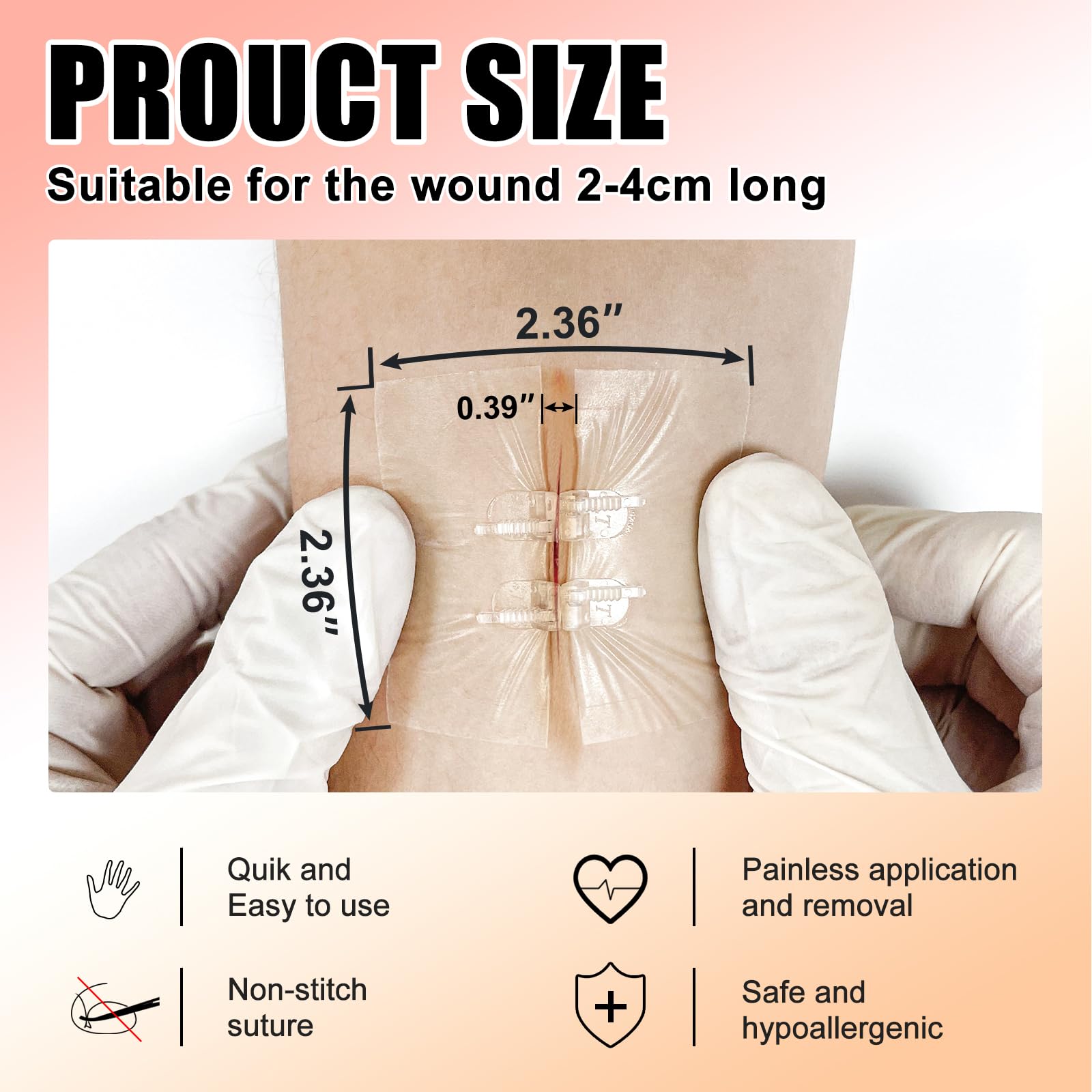 Carbou 4 strisce di chiusura ferita di emergenza, con chiusura lampo, bandaids, set di chiusura a taglio, senza cuciture e facili da usare
