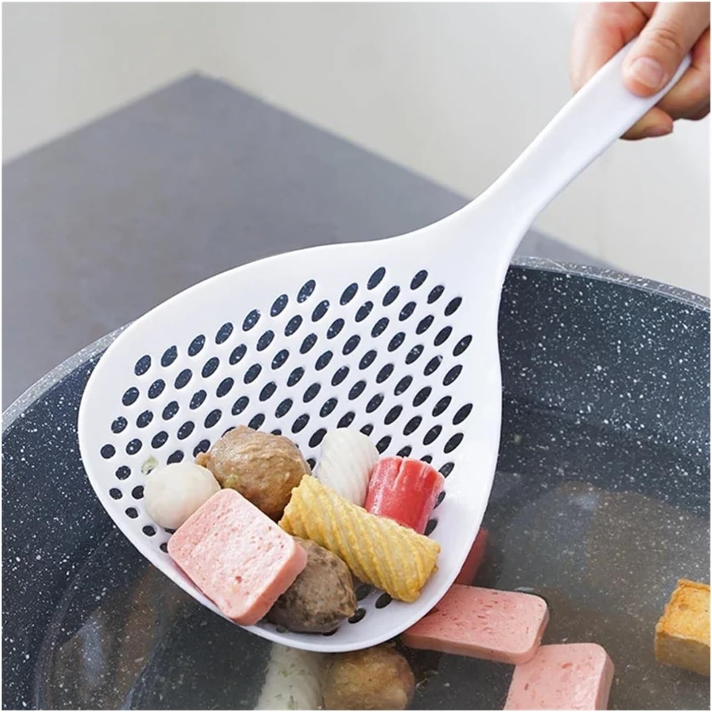3pcs Strainer Scoop Colander Slotted Pasta Spoon Plastic Skimmer With Handle Food Drain Shovel For Kitchen Cooking