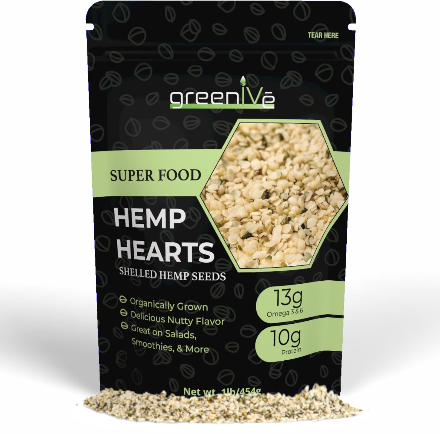 GreenIVe Hemp Hearts 1 Pound – American Hemp, Packed in USA, Raw Hulled Hemp Seeds – Plant-Based Protein, Vegan Omega 3 & 6, Fiber – Non-GMO, Gluten-Free, Resealable Bag (1 Pound)