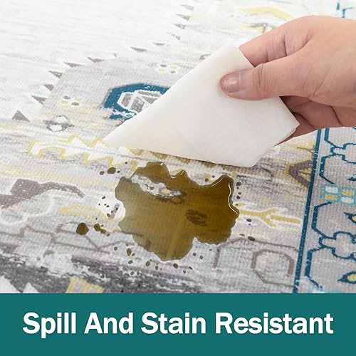 Miniatura 3 de Carvapet Alfombra de área vintage bohemia, suave, antideslizante y resistente a las manchas, para cocina, sala de estar, dormitorios, pasillos,