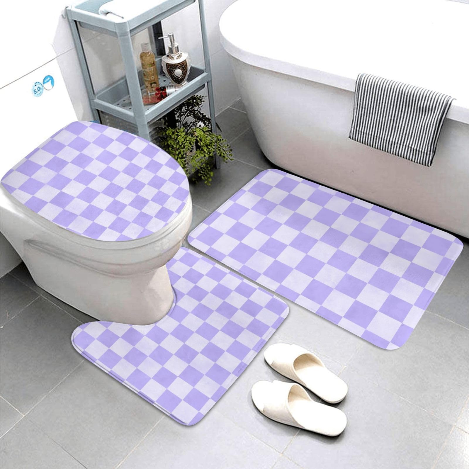 Tapis de salle de bain violet pastel en lot de 3 doux et lavables