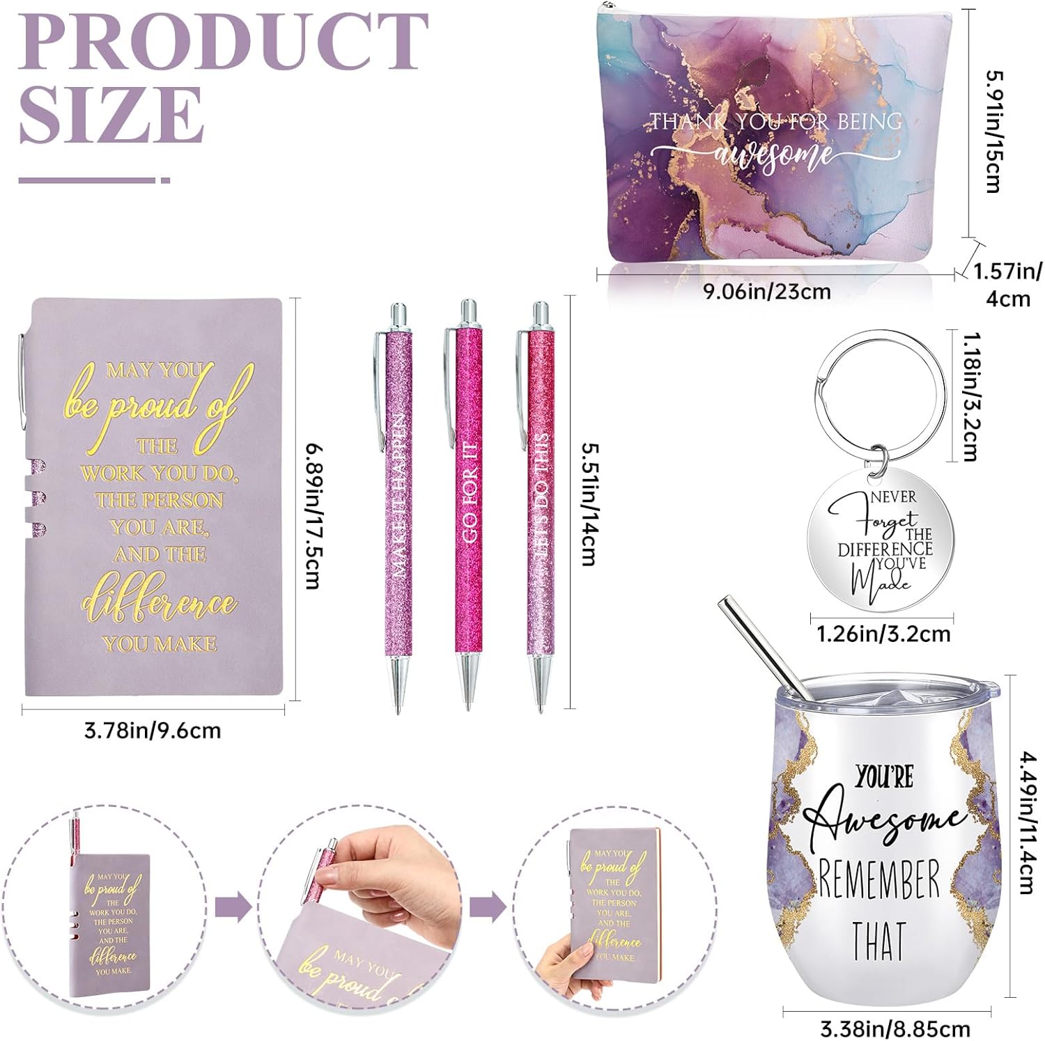 Domensi 7 Pcs International Womens Day Gift Employee Appreciation for Nurse Makeup Bag Tumbler Keychain Notebook Ballpoint Pen for Teacher Professional Dental Medical Assistant Staff Coworker(Purple) - Image 2