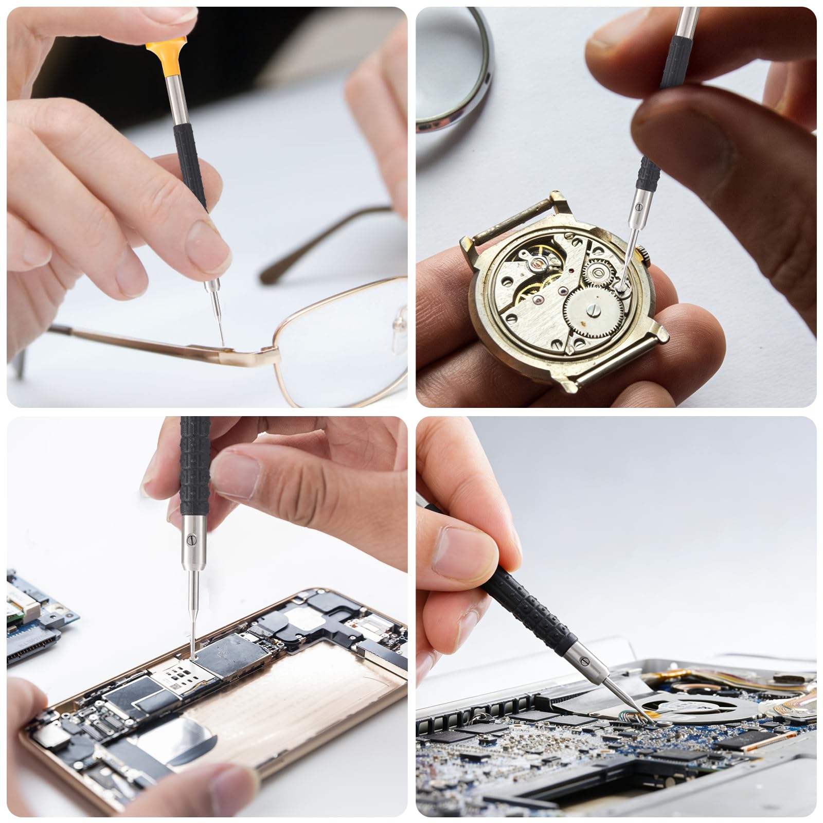Juego de destornilladores de reloj con base giratoria, 9 destornilladores de precisión de diferentes tamaños con 9 cuchillas de repuesto para relojes/lentes/joyas y otras reparaciones del hogar
