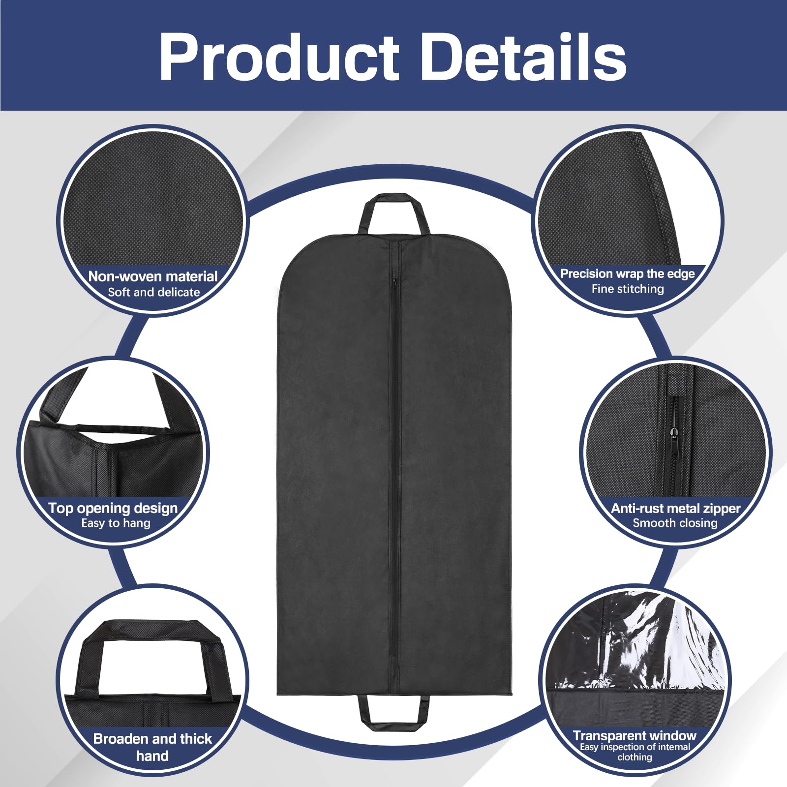 2 Pezzi Porta Abiti Da Viaggio 60x120cm - Copriabiti Antipolvere Pieghevoli Con Maniglia - Per Abiti, Giacche E Cappotti - Nero - Foto 4