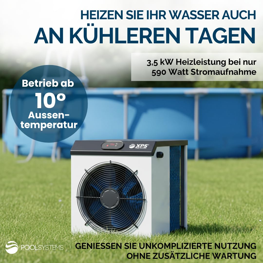 Pool-Wärmepumpe XPS-35 3,5kW bis zu 12m³, COP 5,5 - Energieeffiziente Poolheizung für Aufstellbecken - Ultrakompakte Poolheizung